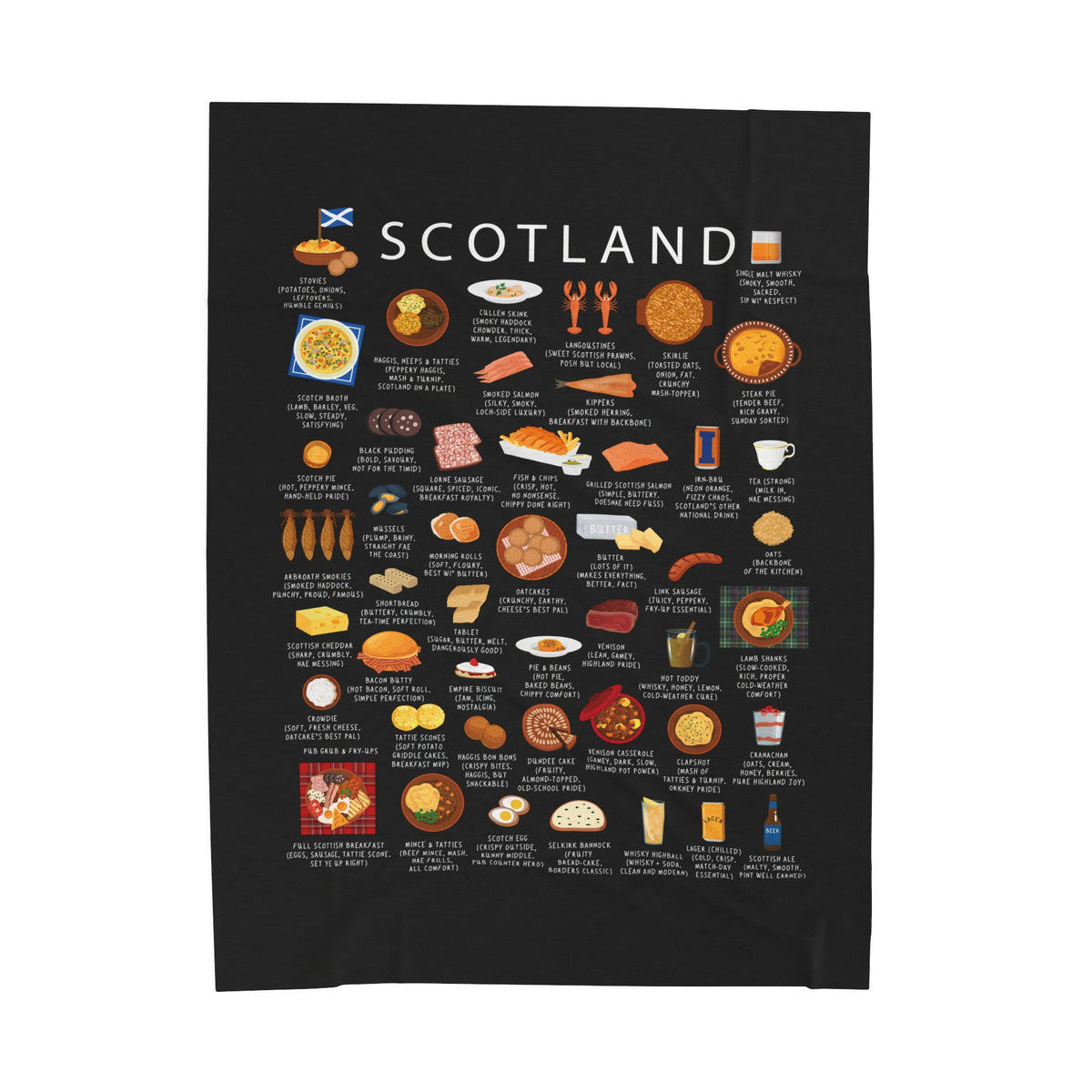 Scotland Food Blanket | Scottish Cuisine Throw | Cozy Highland Kitchen Decor