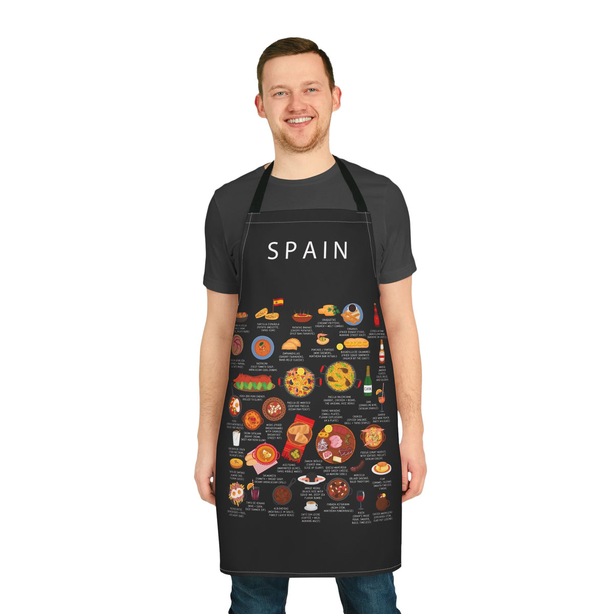 Spain Food Apron | Spanish Cuisine Cooking Apron | Paella Tapas Sangria Chef Gift | Mediterranean Kitchen Apron