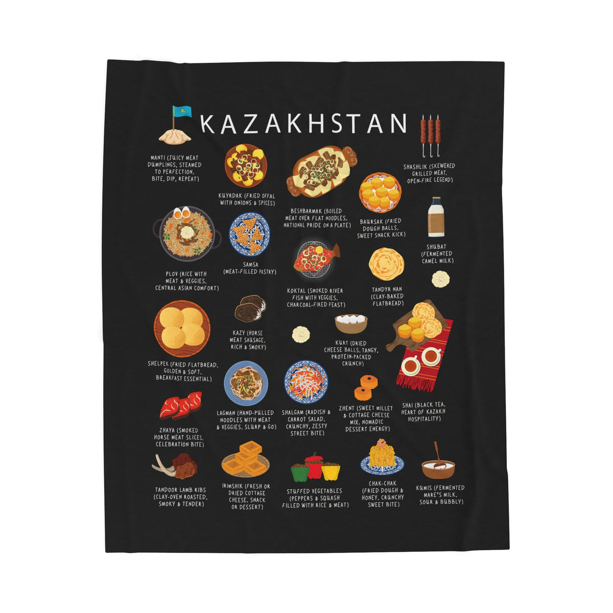 Kazakhstan Food Blanket | Kazakh Cuisine Throw | Central Asian Comfort Kitchen Decor