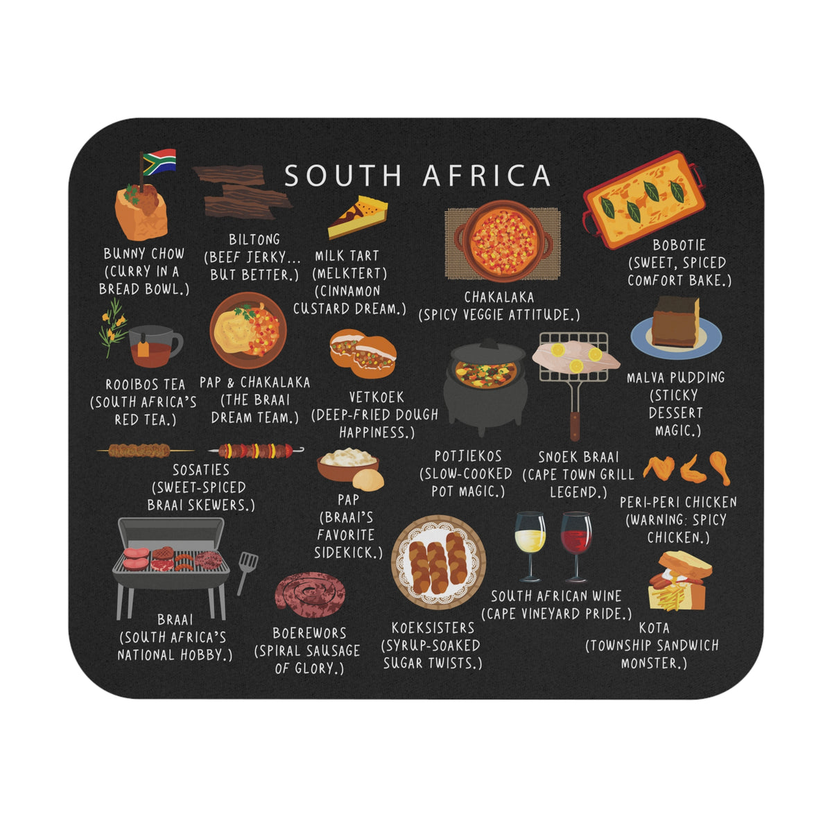 South Africa Food Mouse Pad | South African Cuisine Desk Mat | African Food Illustration | Culture Gift