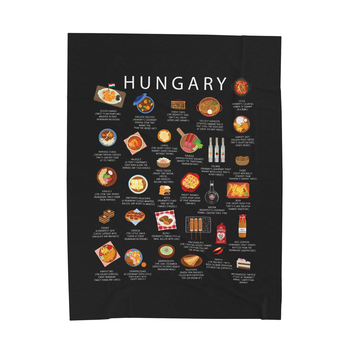 Hungary Food Blanket | Hungarian Cuisine Throw | Paprika Kitchen Decor