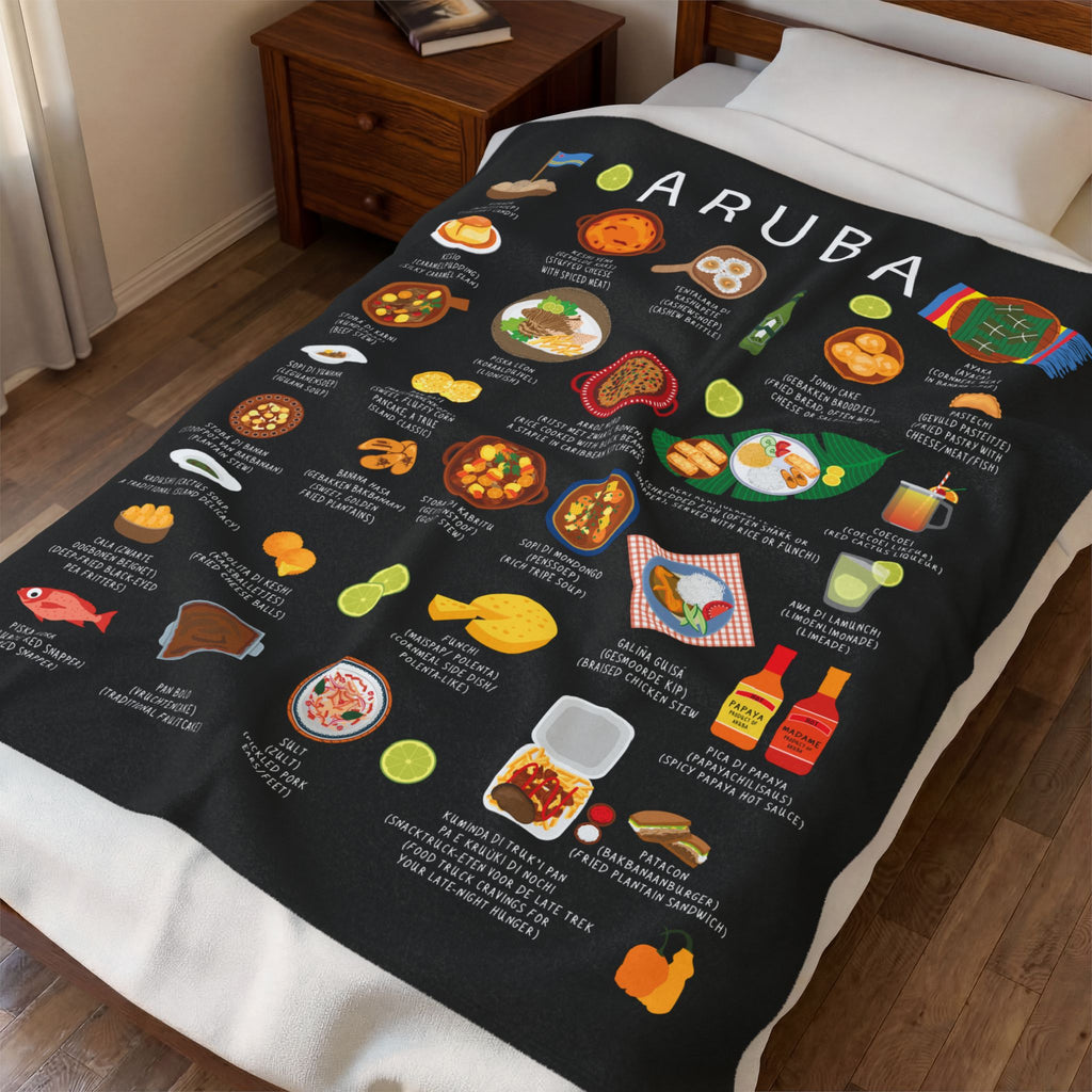 Aruba Food Blanket | Caribbean Cuisine Throw | Pan Bati Pastechi | Aruban Gift for Food Lovers and Expats