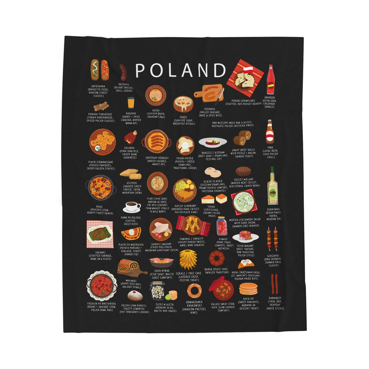 Poland Cuisine Velveteen Plush Blanket - Festive Cultural Decor, Cozy Home Gift, Vibrant Foodie Throw, Colorful Couch Blanket
