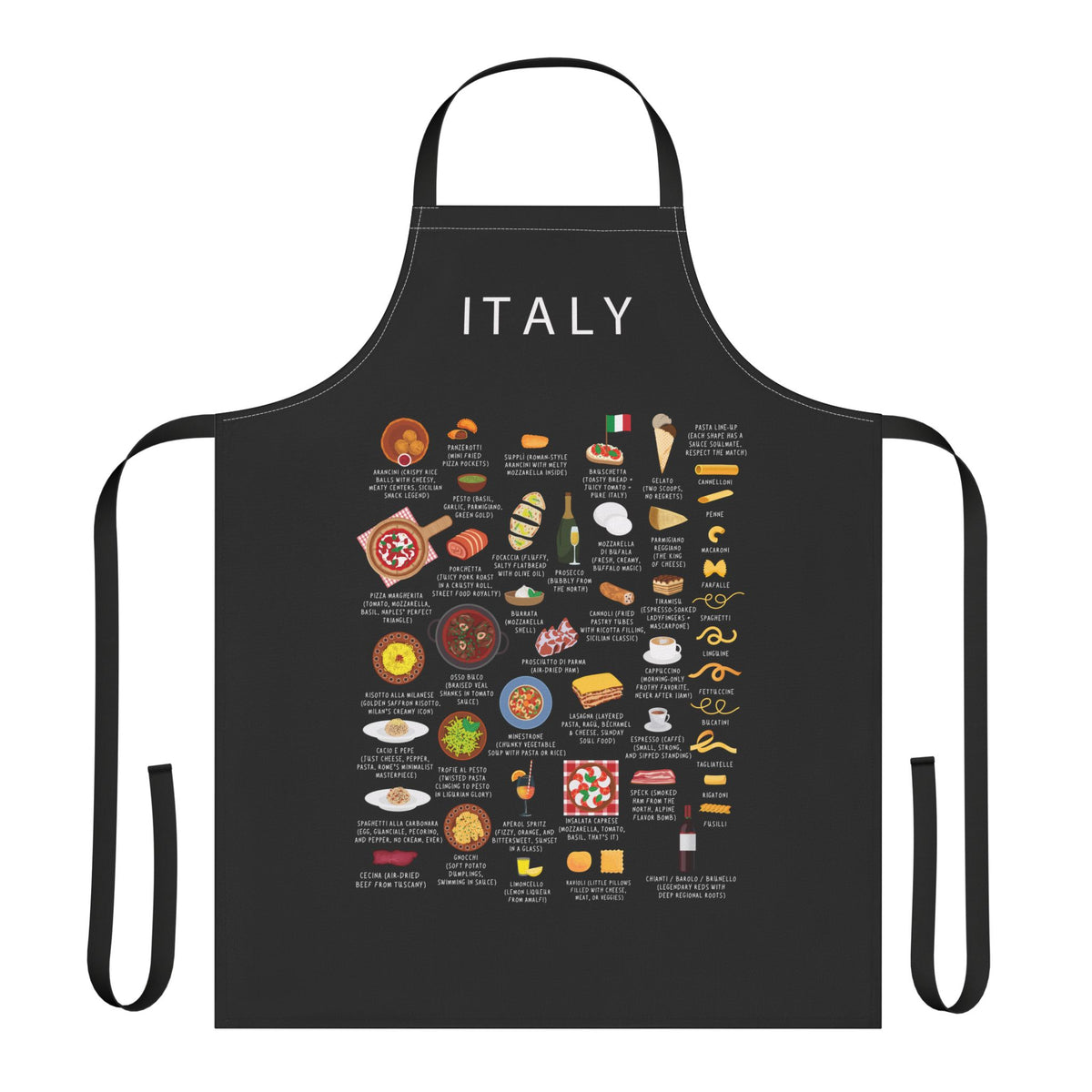 Italian Food Apron | Italy Cuisine | Pizza Pasta Gelato | Tuscany Kitchen Gift | Italian Cooking Apron