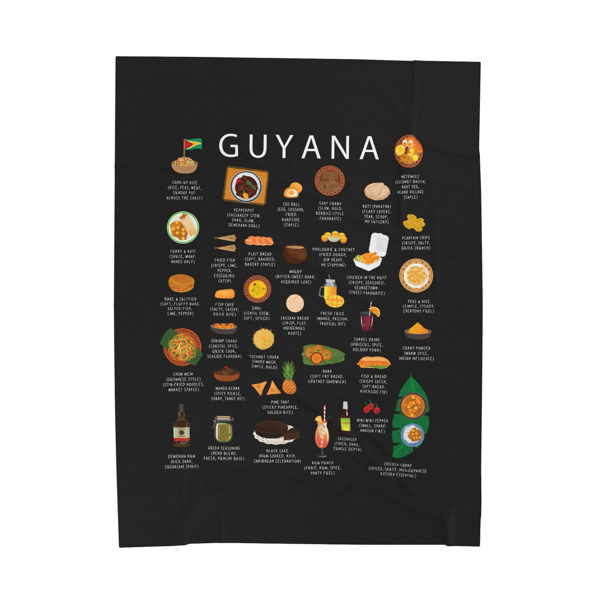 Guyana Food Blanket | Guyanese Cuisine Throw | Pepperpot Kitchen Decor