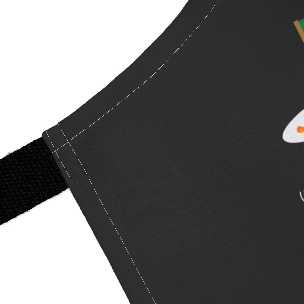 Close-up of a dark gray fabric face mask with white stitching, a black strap, and a graphic of a mustache with the text 'MUSTACHE (BLOOD TUBE) TAMPA FL'.