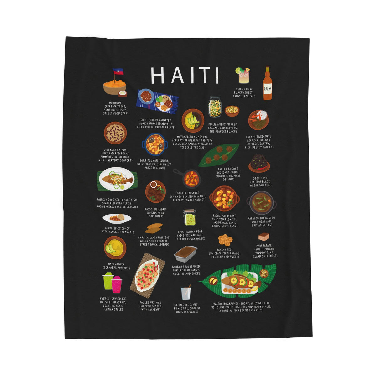 Haiti Food Blanket | Haitian Cuisine Throw | Griot Kitchen Decor