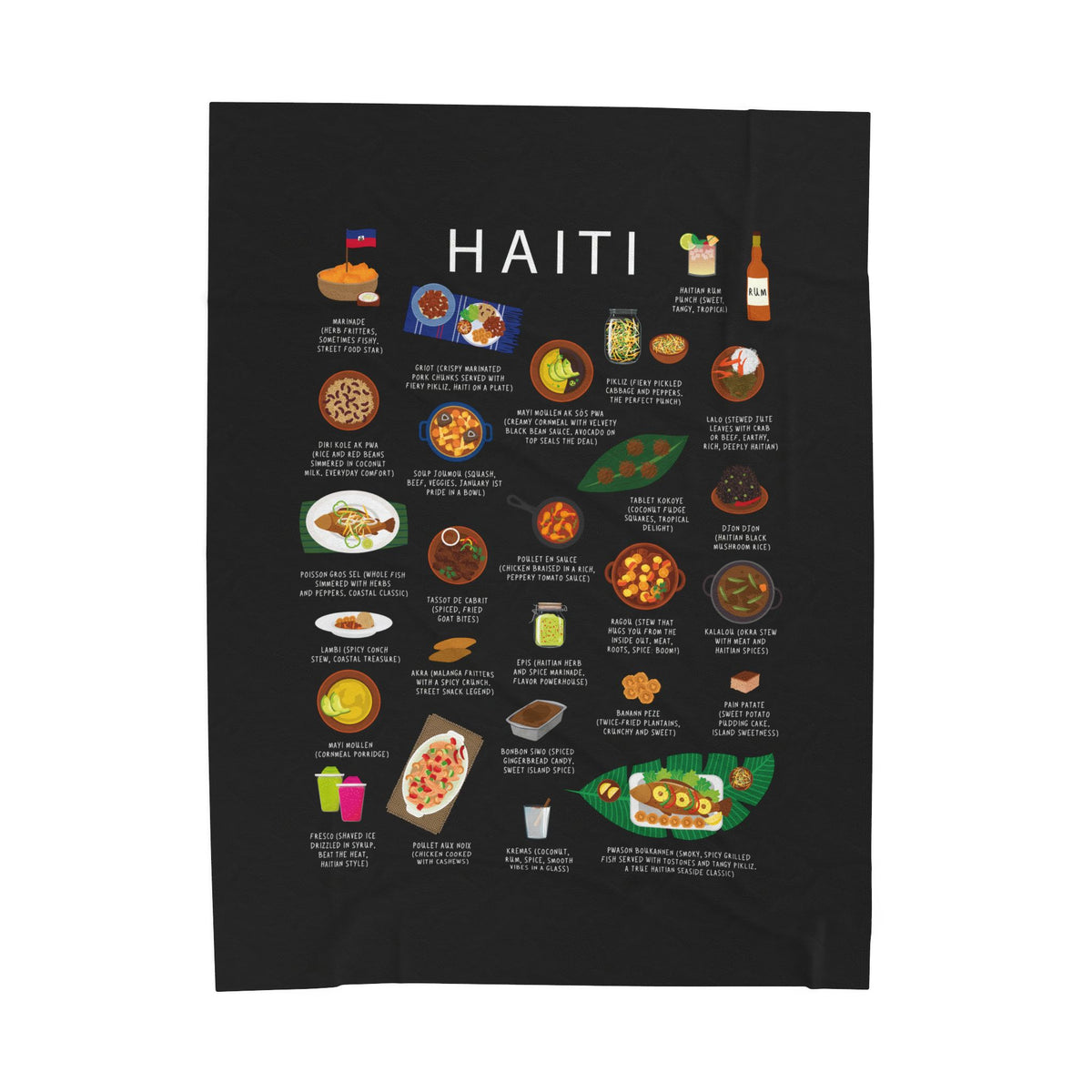 Haiti Food Blanket | Haitian Cuisine Throw | Griot Kitchen Decor