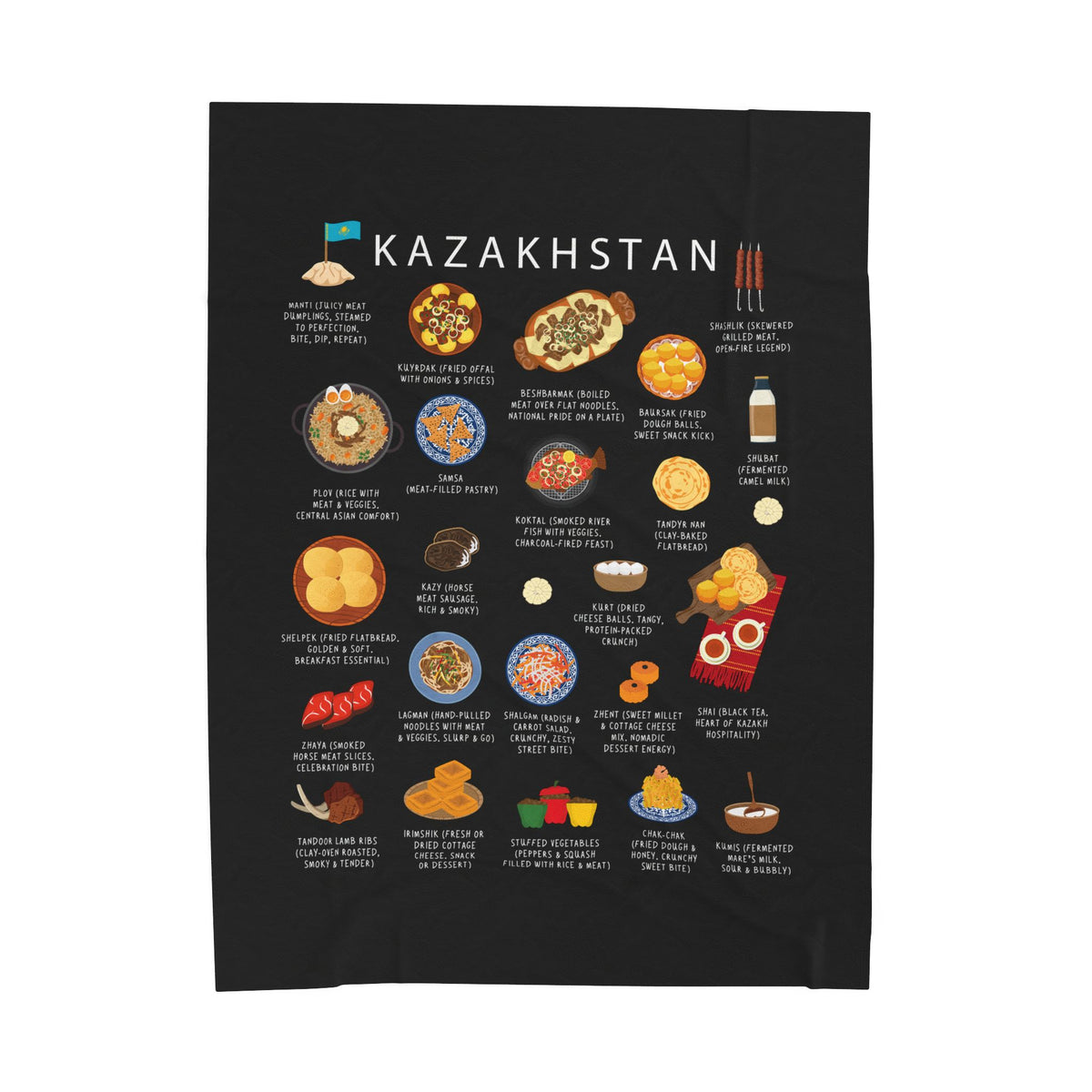 Kazakhstan Food Blanket | Kazakh Cuisine Throw | Central Asian Comfort Kitchen Decor