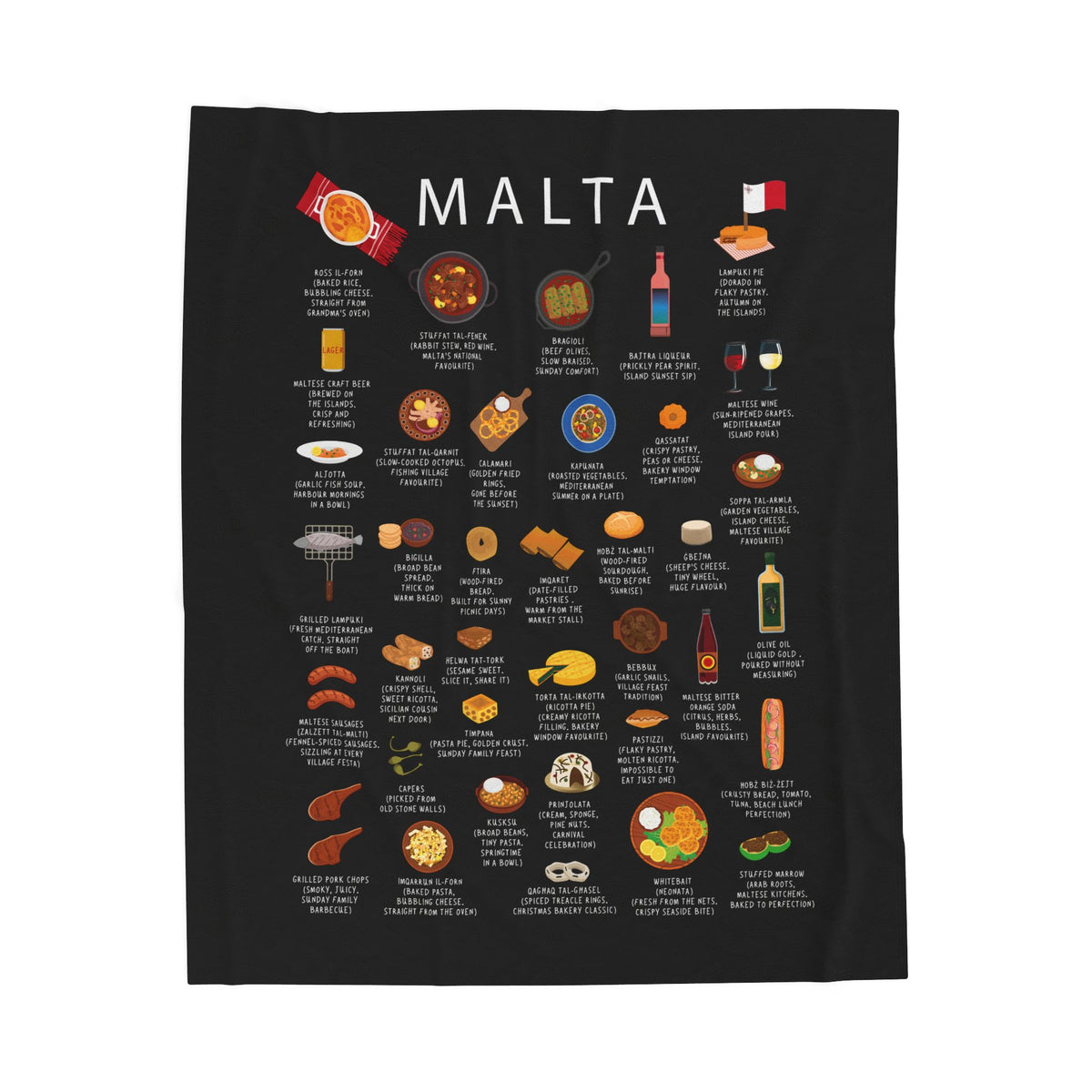 Malta Food Blanket | Maltese Cuisine Throw | Pastizzi Kitchen Decor