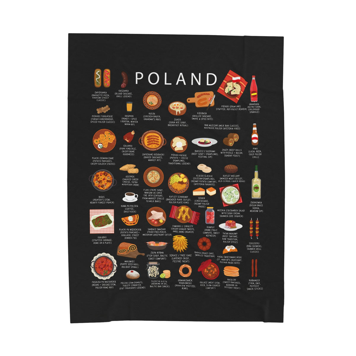 Poland Cuisine Velveteen Plush Blanket - Festive Cultural Decor, Cozy Home Gift, Vibrant Foodie Throw, Colorful Couch Blanket