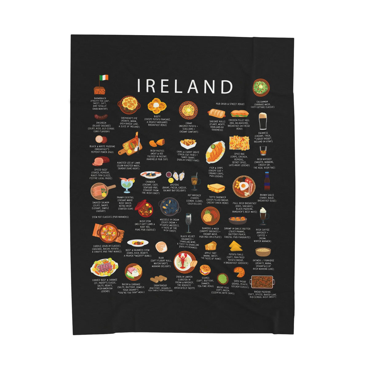 Ireland Food Blanket | Irish Cuisine Throw | Irish Stew Kitchen Decor