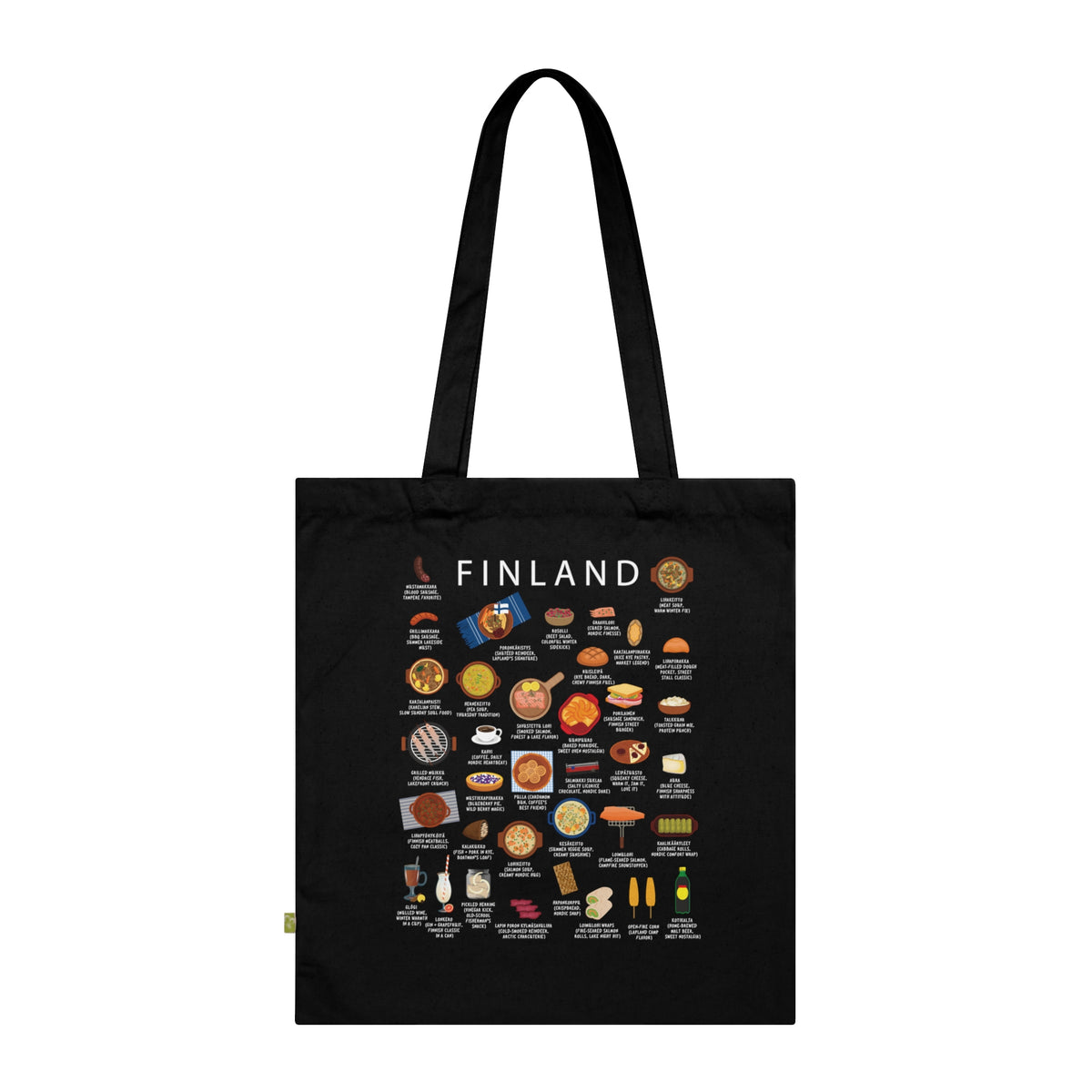 Finland Food Tote Bag | Organic Cotton Market Bag with Nordic Street Food | Comfort Classics