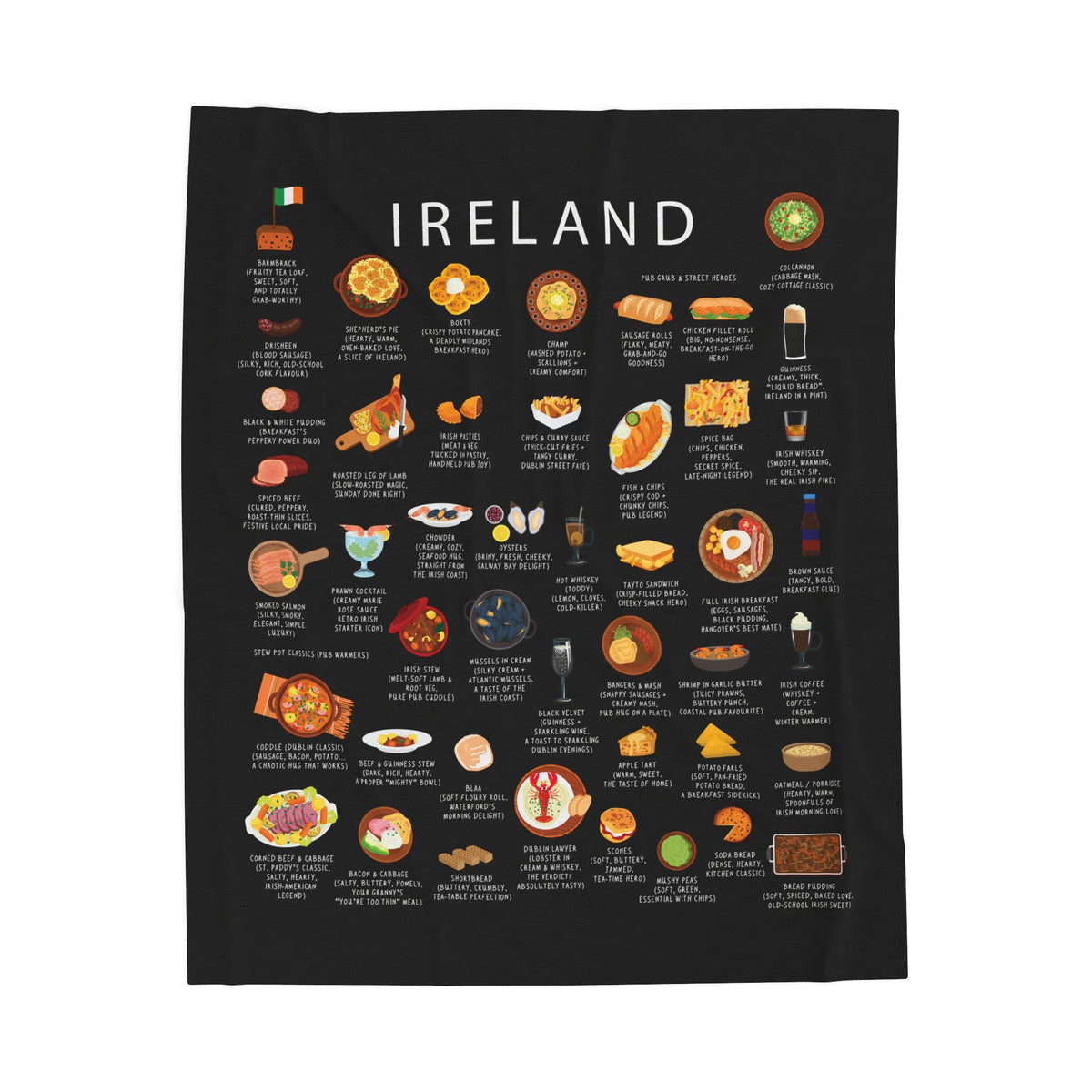 Ireland Food Blanket | Irish Cuisine Throw | Irish Stew Kitchen Decor