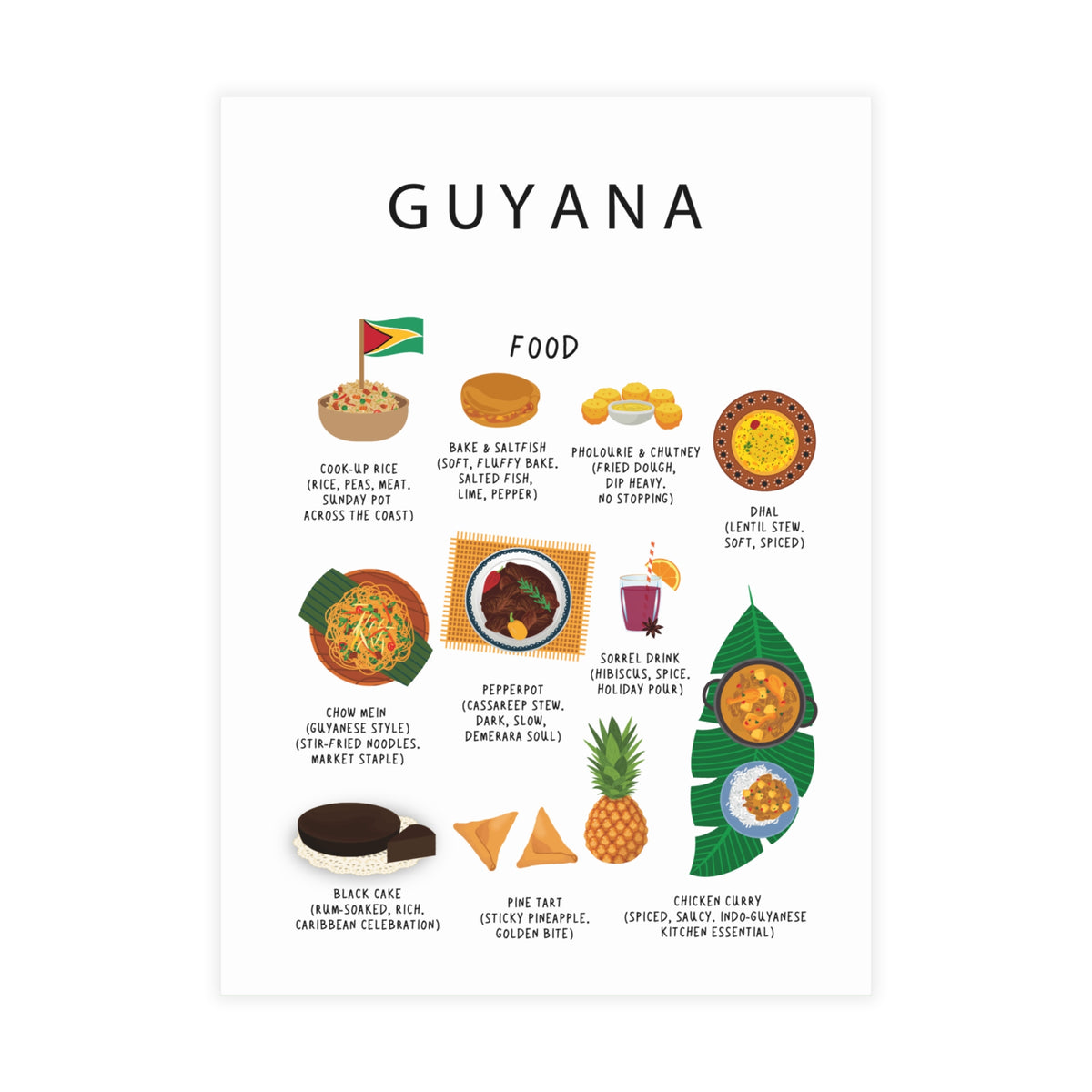 Guyana Food Postcard | Guyanese Greeting Card | Wedding Menu Card | Caribbean Food Card | Guyana Wedding Card