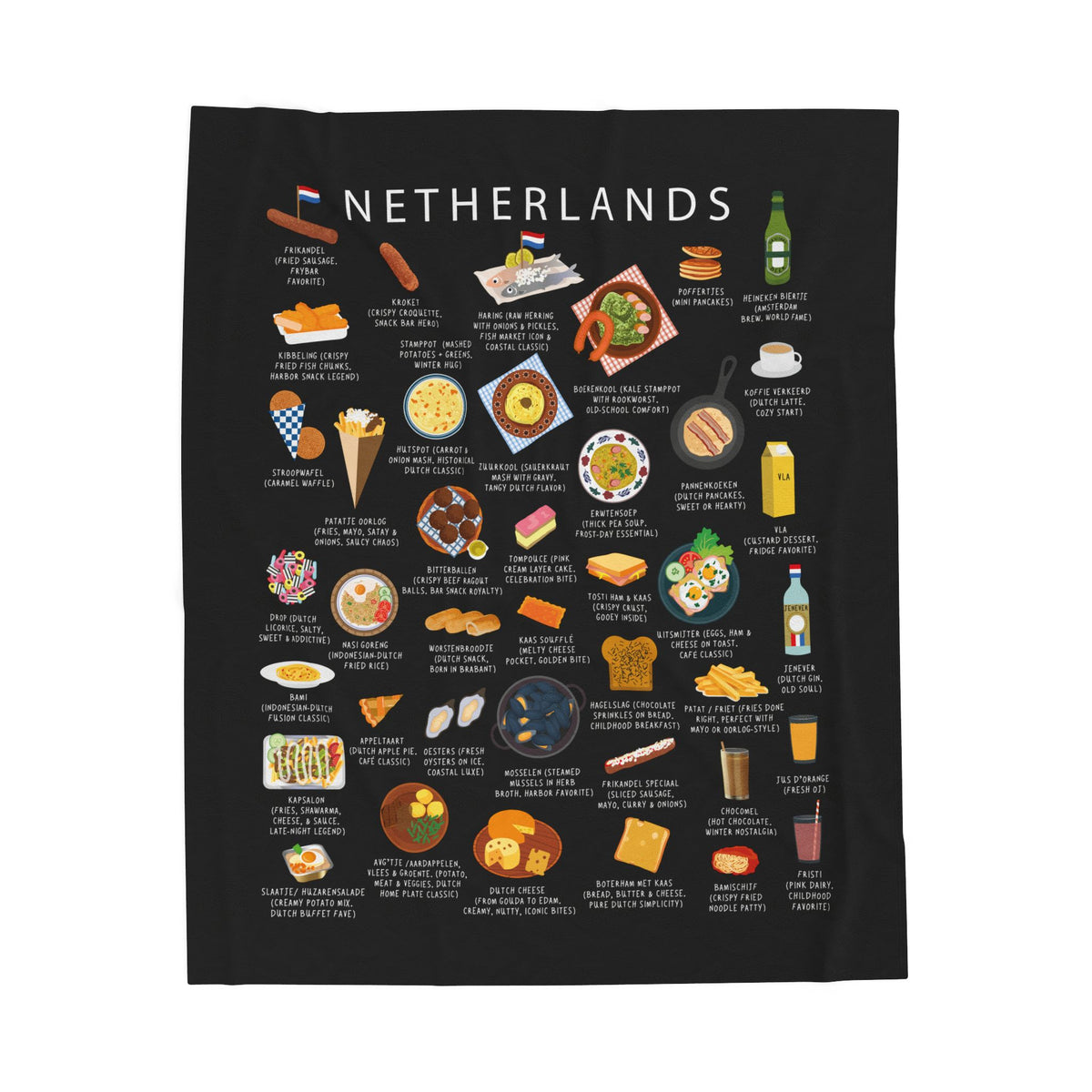 Netherlands Plush Velveteen Blanket Inspired by Dutch Culture | Cozy Throw with Vibrant Designs | Perfect Gift Expat | Birthdays Holidays
