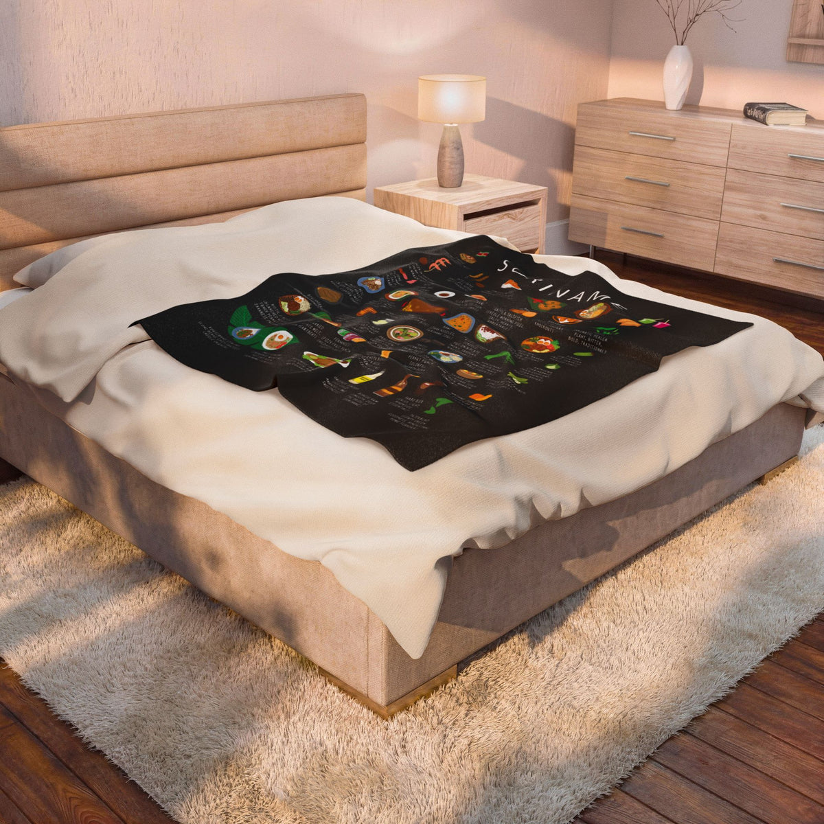 Suriname Plush Velveteen Blanket | Cozy Throw with Surinamese Dishes | Heritage Gift for Expats and Food Lovers | Suriname Cuisine Decor