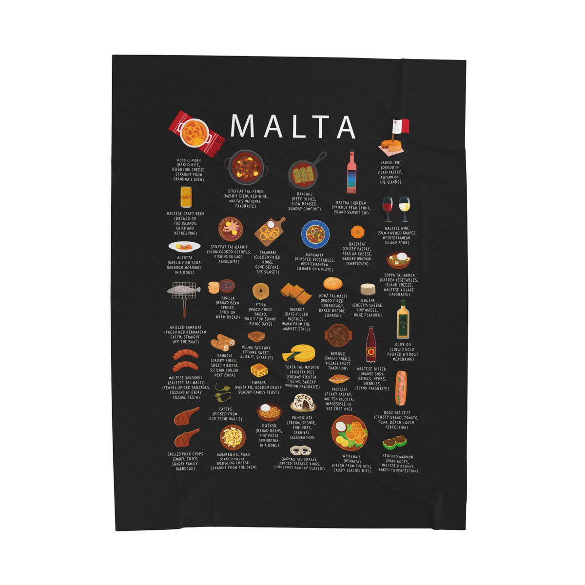 Malta Food Blanket | Maltese Cuisine Throw | Pastizzi Kitchen Decor