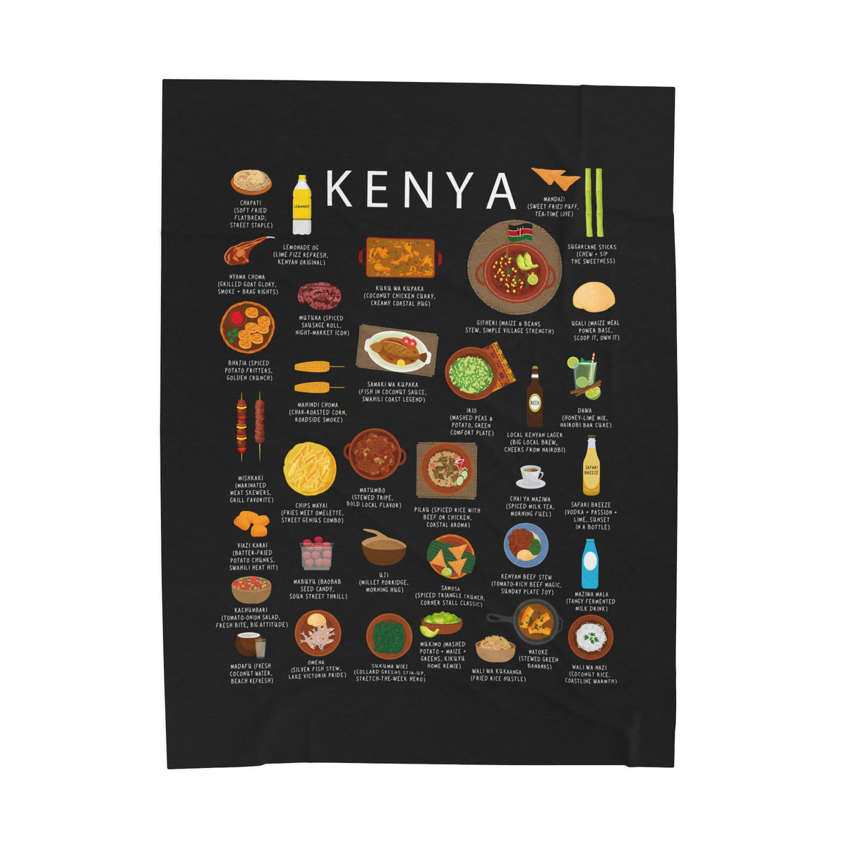 Kenya Cuisine Velveteen Plush Blanket - Festive Cultural Decor, Cozy Home Gift, Vibrant Foodie Throw, Colorful Couch Blanket, Soft Warm