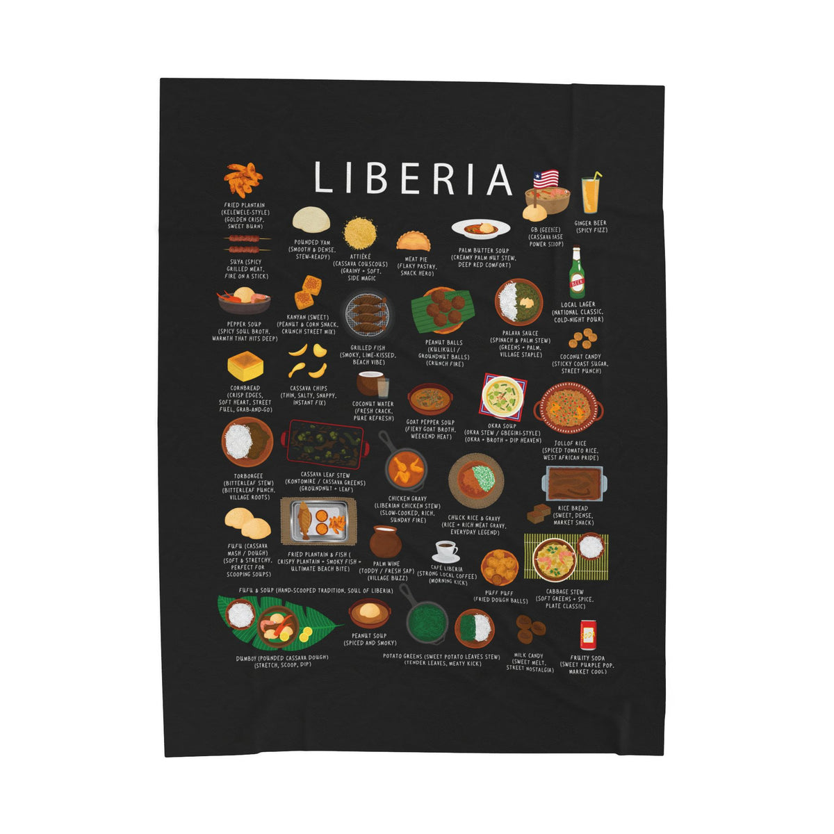 Liberian Cuisine Inspired Velveteen Blanket - Snuggle, Liberia  Cozy Foodie Gift, Netflix Nights