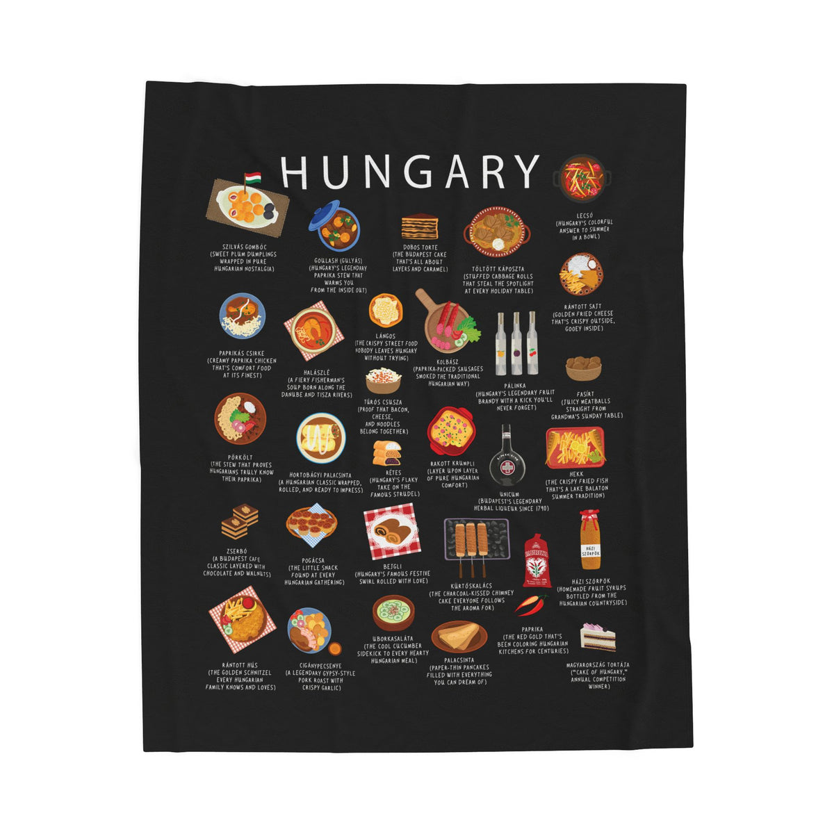 Hungary Food Blanket | Hungarian Cuisine Throw | Paprika Kitchen Decor