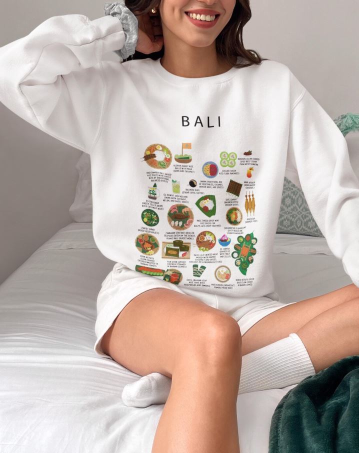 Balinese Food Sweatshirt: Nasi Goreng, Satay & Babi Guling - Bali Gift