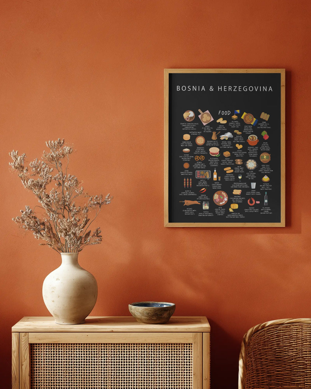 Bosnia & Herzegovina Food Poster Black