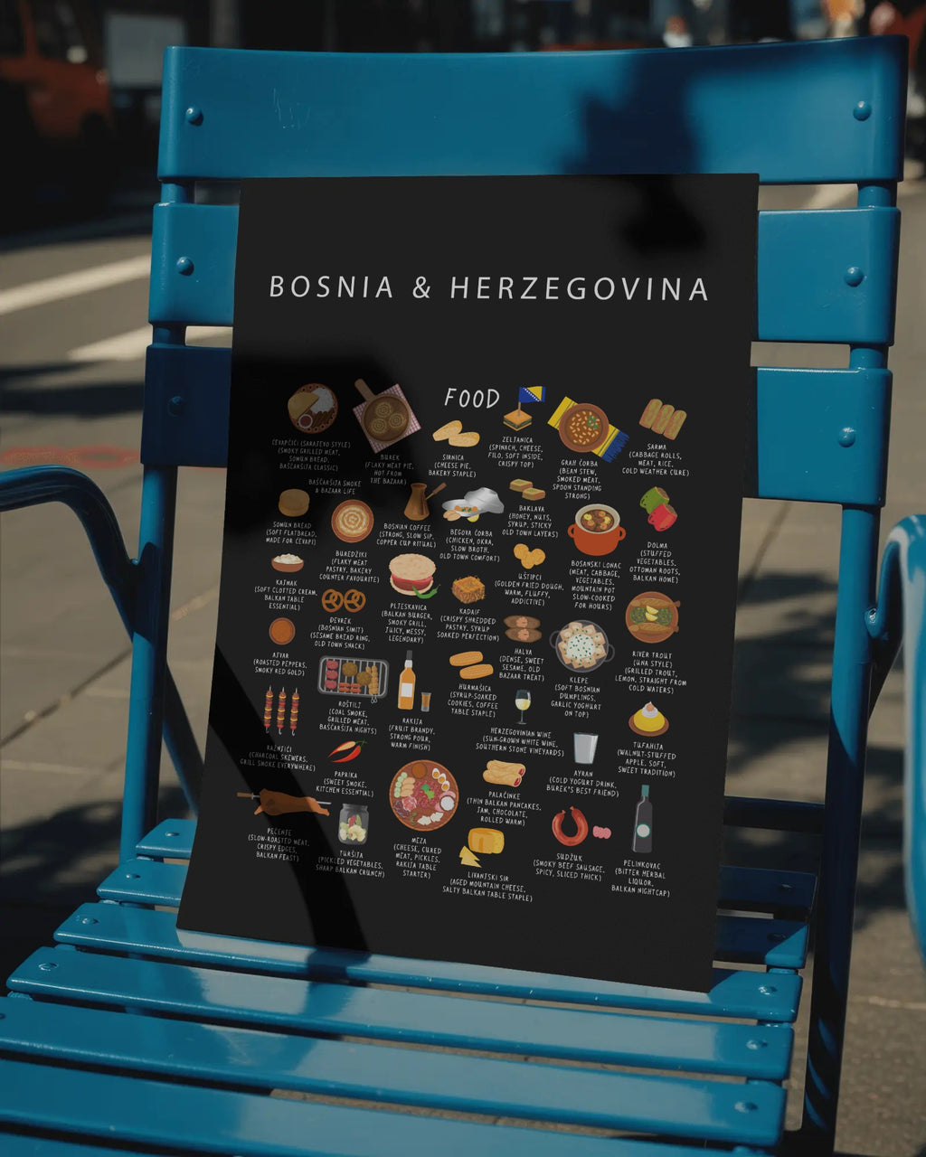 Bosnia & Herzegovina Food Poster Black