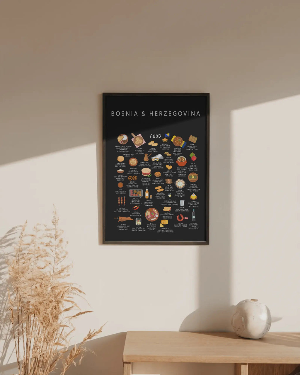 Bosnia & Herzegovina Food Poster Black