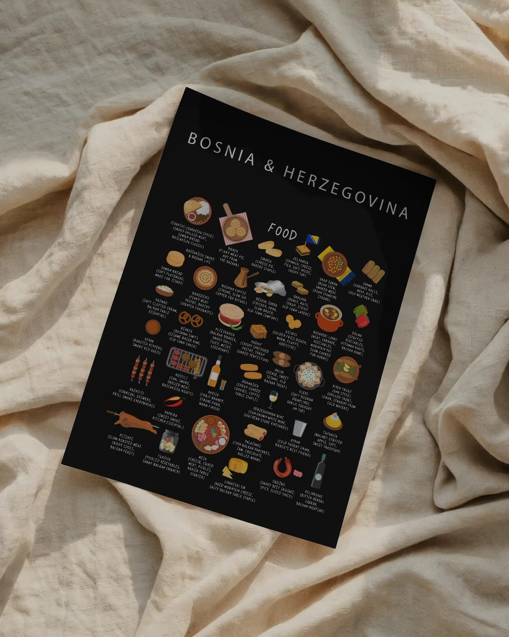 Bosnia & Herzegovina Food Poster Black