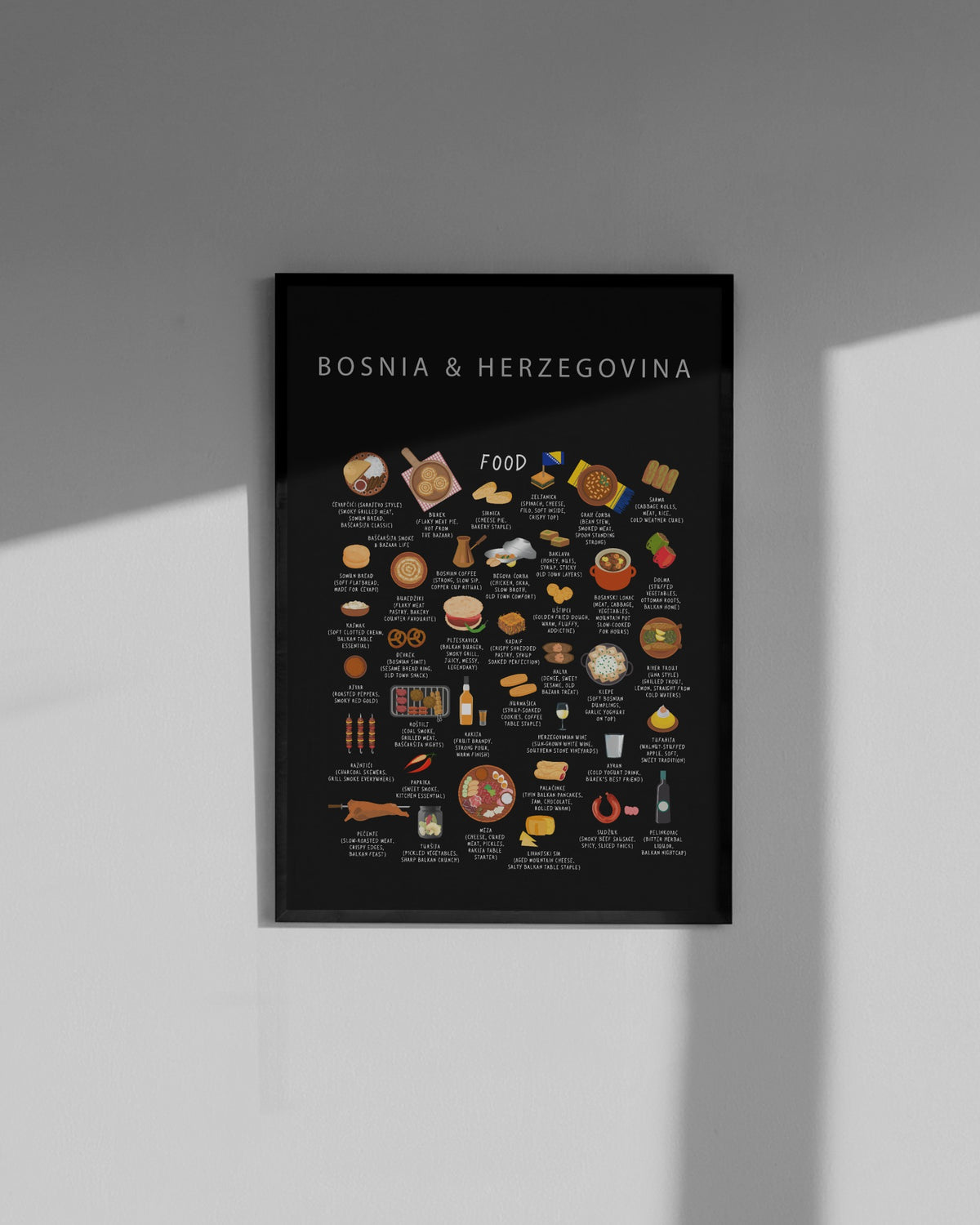 Bosnia & Herzegovina Food Poster Black