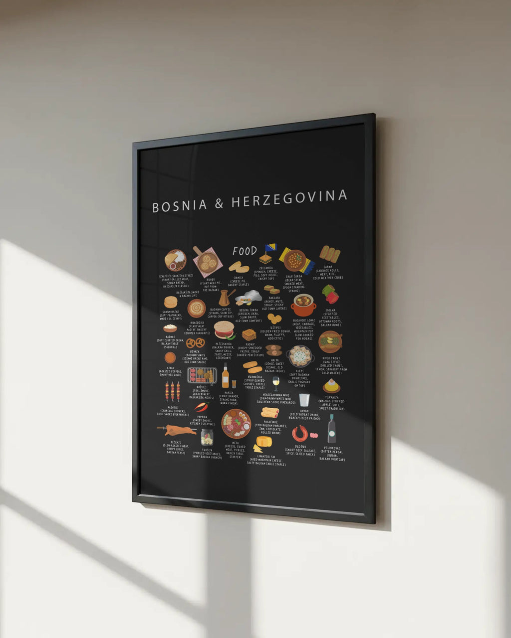 Bosnia & Herzegovina Food Poster Black
