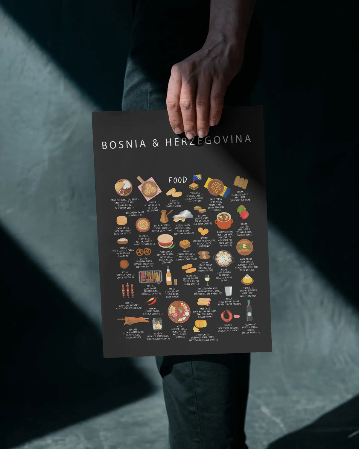 Bosnia & Herzegovina Food Poster Black