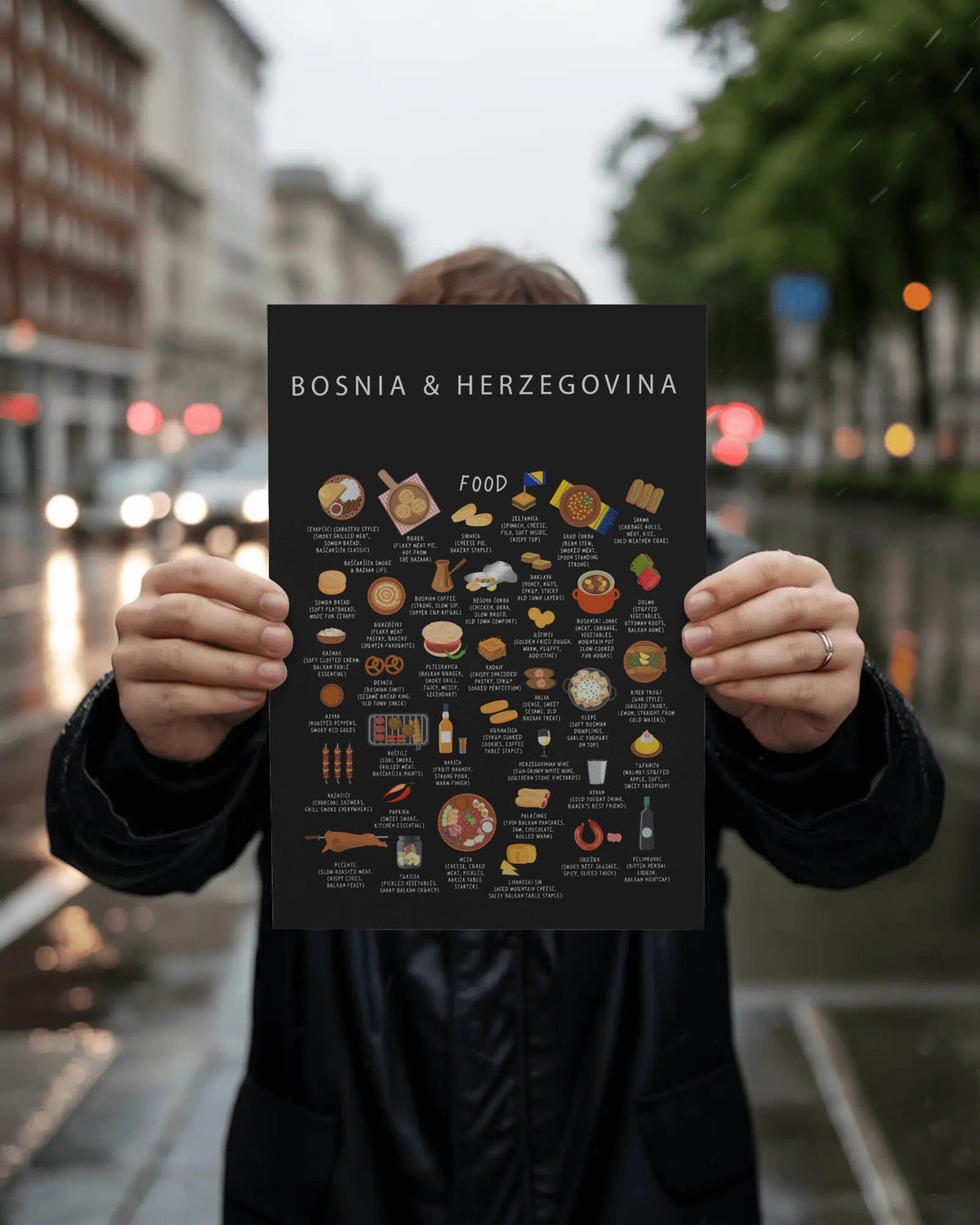 Bosnia & Herzegovina Food Poster Black