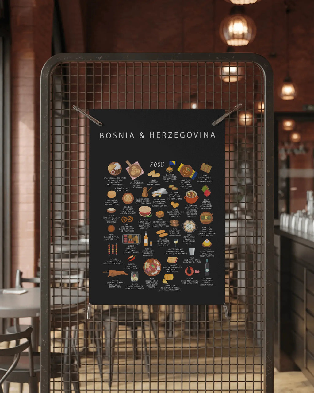 Bosnia & Herzegovina Food Poster Black