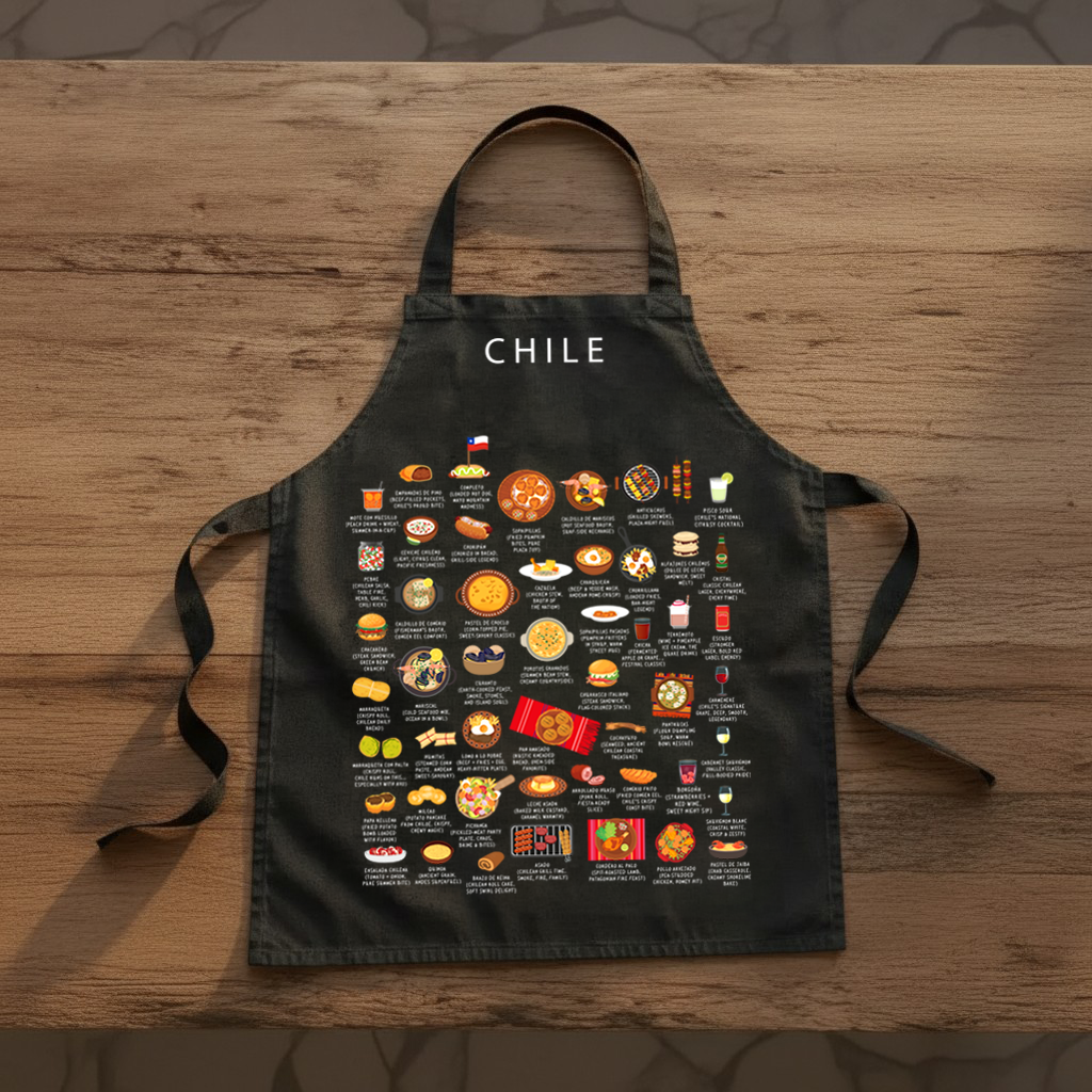 Chile Food Apron | Chilean Cuisine | Empanadas Pastel de Choclo Completo | South American Cooking Gift | Kitchen Apron for Foodies