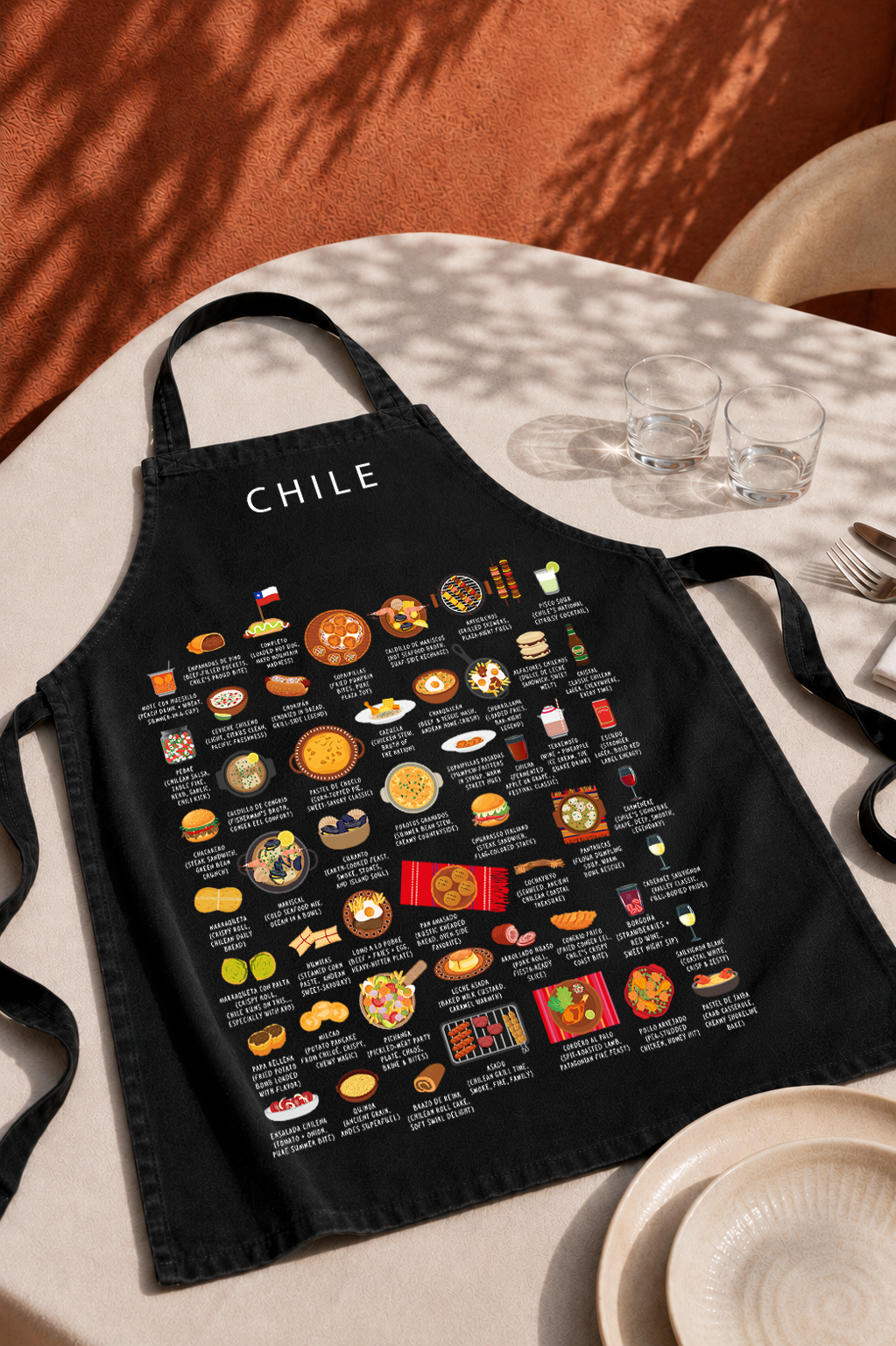 Chile Food Apron | Chilean Cuisine | Empanadas Pastel de Choclo Completo | South American Cooking Gift | Kitchen Apron for Foodies