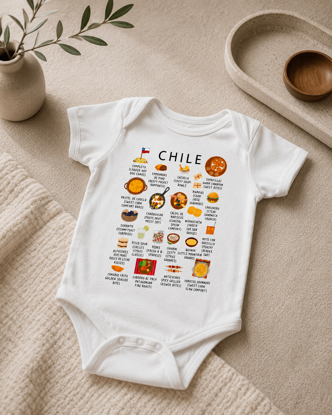Chile Organic Baby Onesie – Little Empanada Boss Chilean Food Infant Bodysuit