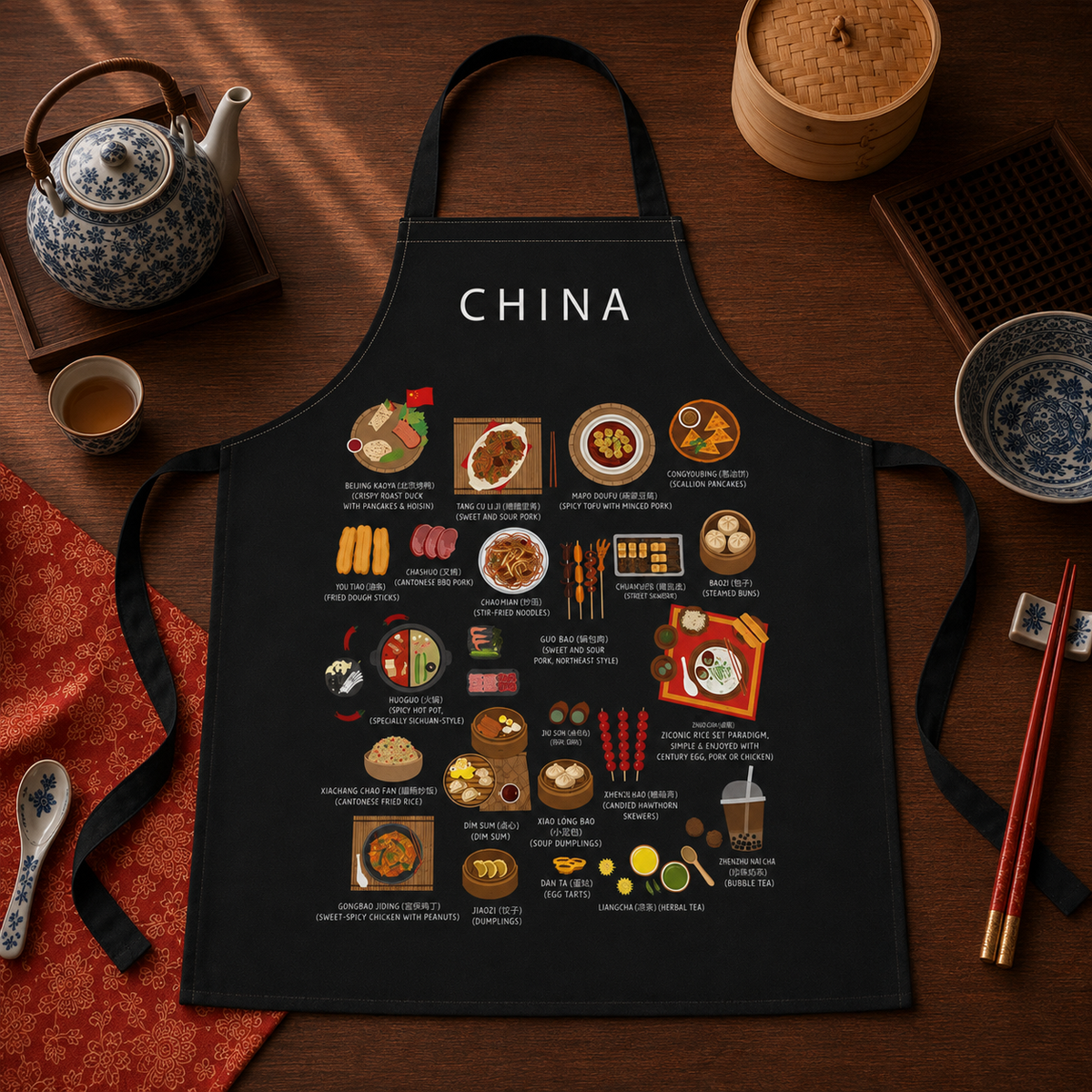 Chinese Cuisine Apron, Maison Maps Kitchen Accessory, Cooking Gift, Foodie Apron, Chef Apron, Chinese Cooking Lover Gift, Culinary Art Apron