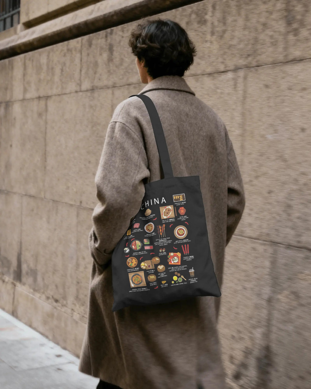 China Food Tote Bag | Organic Cotton Market Bag with Chinese Street Food and Classic Dishes