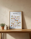 Nepal Food Poster | Nepali Cuisine Wall Art | Momos Dal Bhat Chiya | Himalayan Kitchen Decor