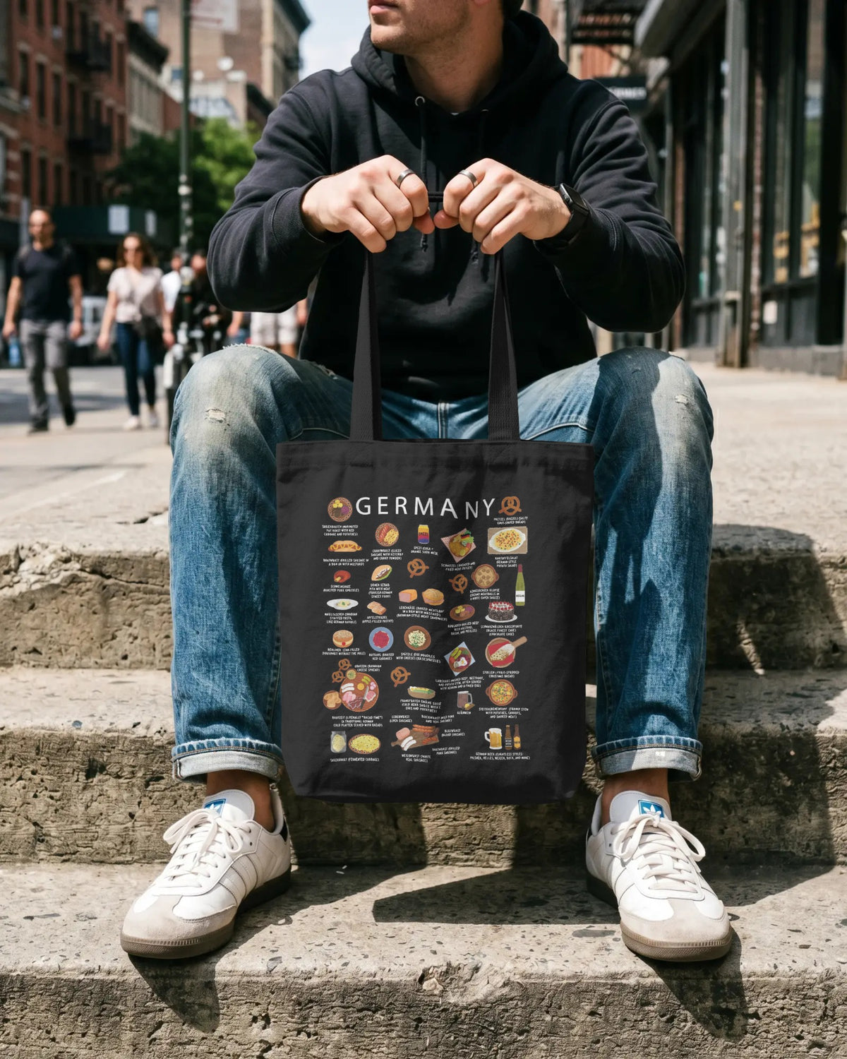 Germany Food Tote Bag | Schnitzel Bratwurst Pretzel Currywurst | German Cuisine Gift for Foodies