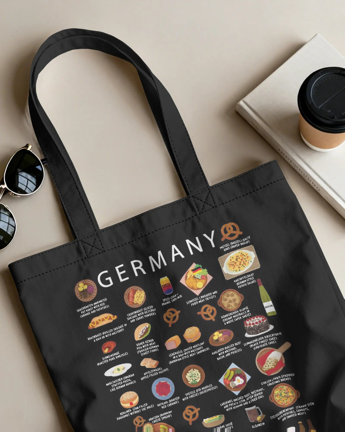 Germany Food Tote Bag, German Food Market Bag, Organic Cotton , German Cuisine Gift, Oktoberfest Bag, Bratwurst Pretzel Tote, Eco