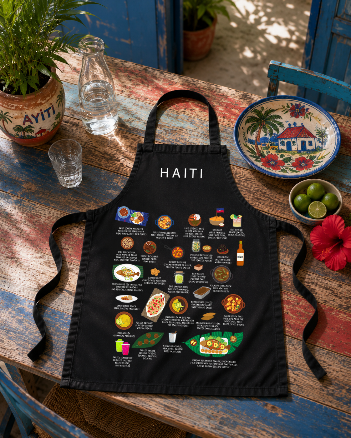 Haitian Food Apron | Haiti Cuisine | Griot Tassot Marinad | Caribbean Cooking Gift | Haitian Kitchen Apron