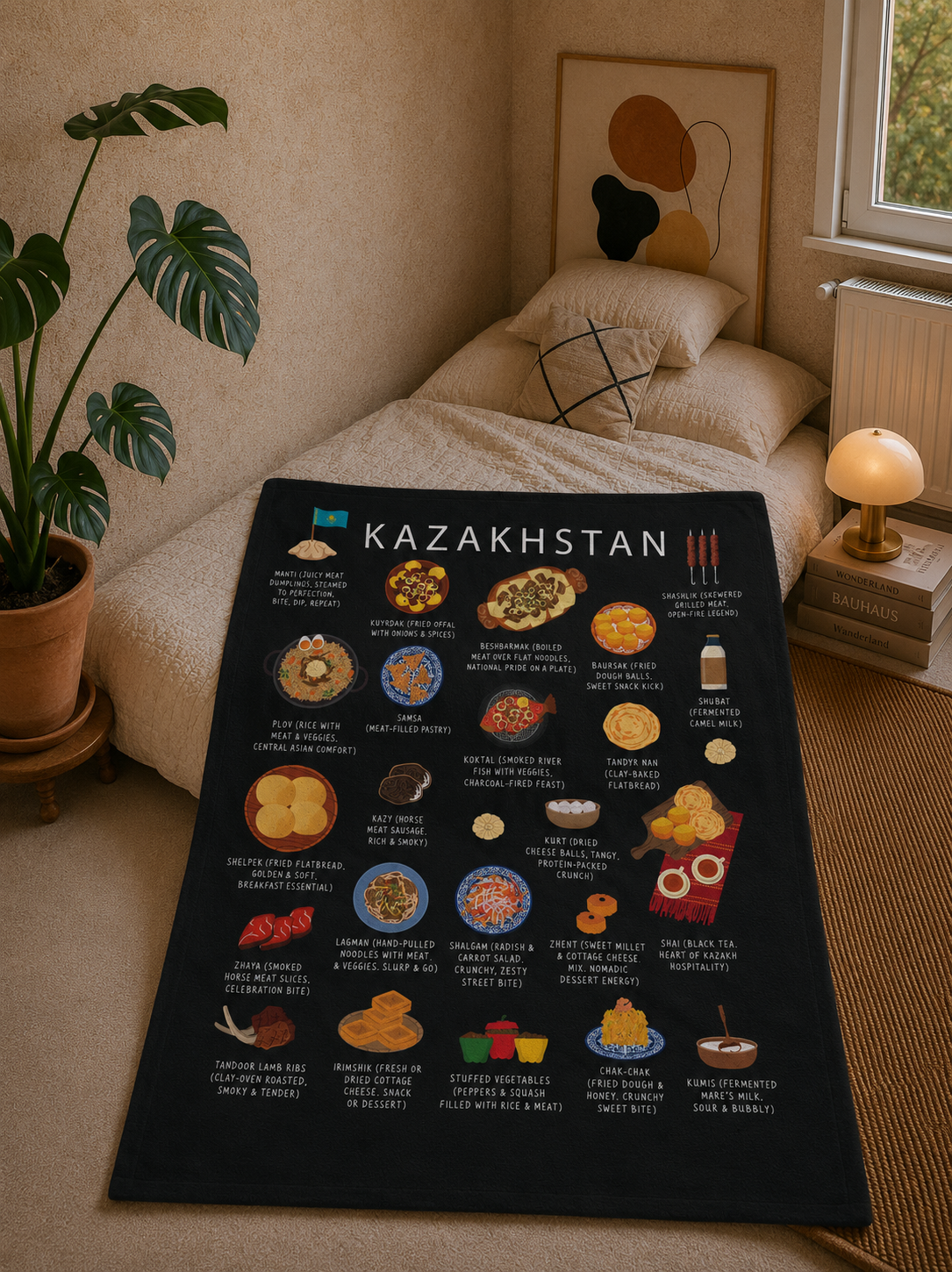 Kazakhstan Food Blanket | Kazakh Cuisine Throw | Central Asian Comfort Kitchen Decor