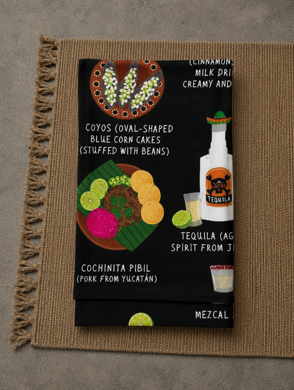 Mexico Food Blanket | Velveteen Plush Throw with Tacos, Mole & Guacamole | Mexican Cuisine Gift for Food Lovers
