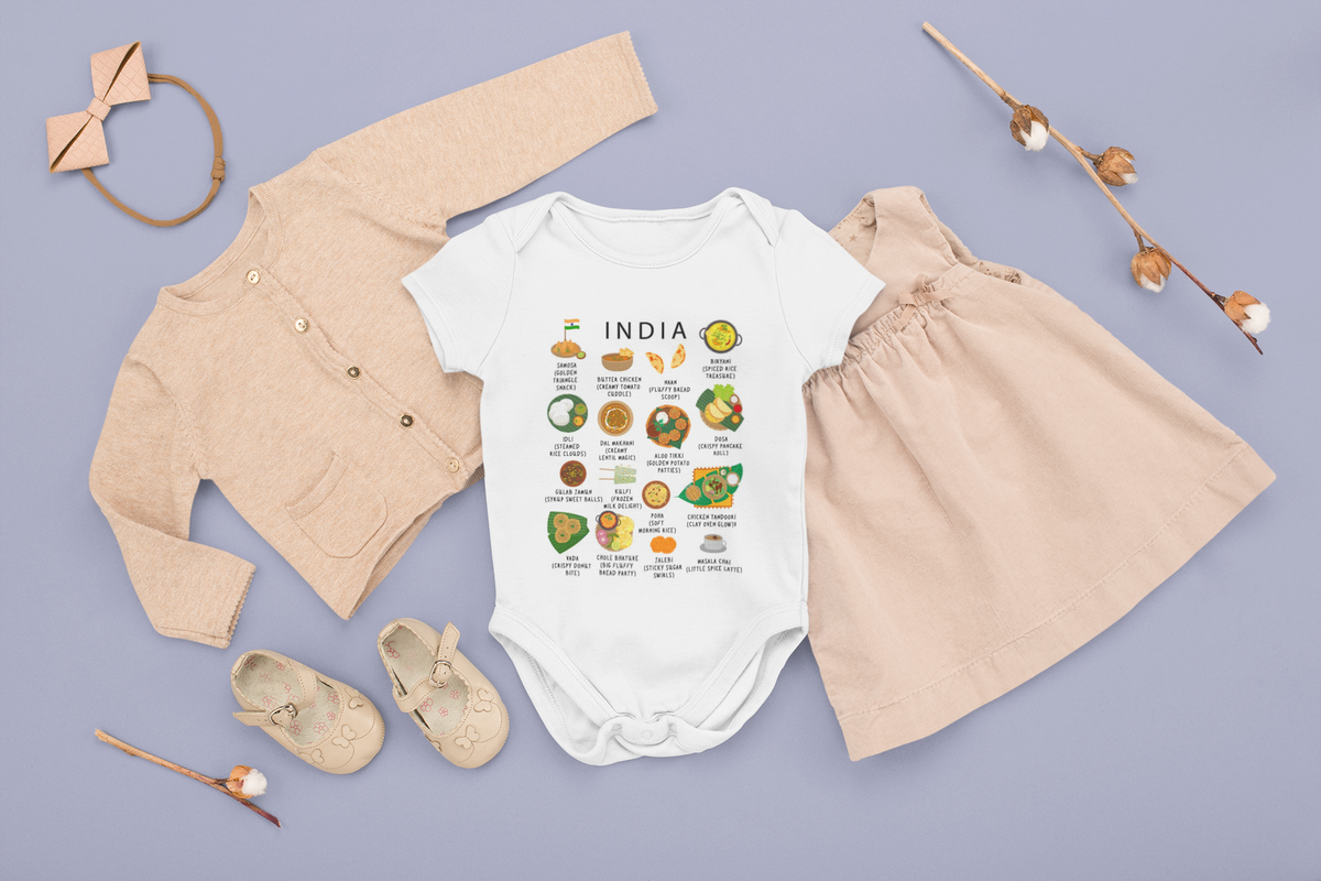 India Baby Organic Cotton Onesie – Little Curry Boss Bodysuit – Indian Food Baby Outfit