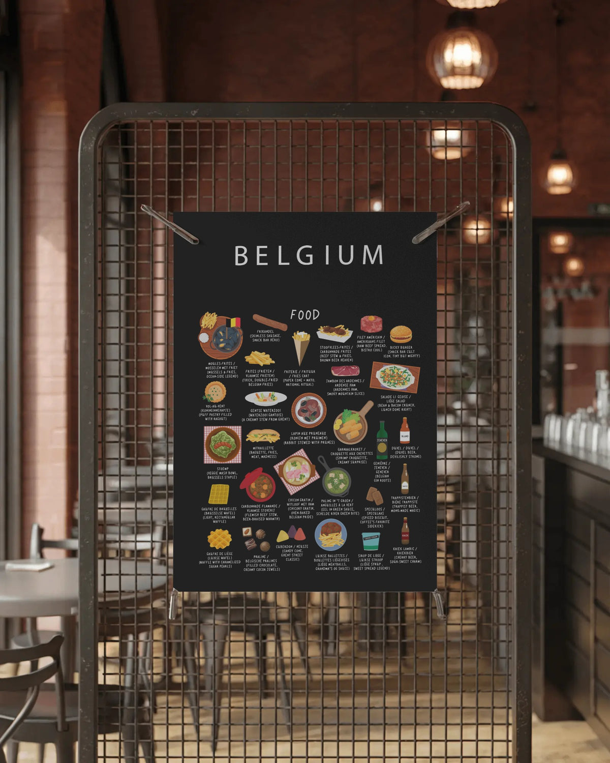Belgium Food Poster Black