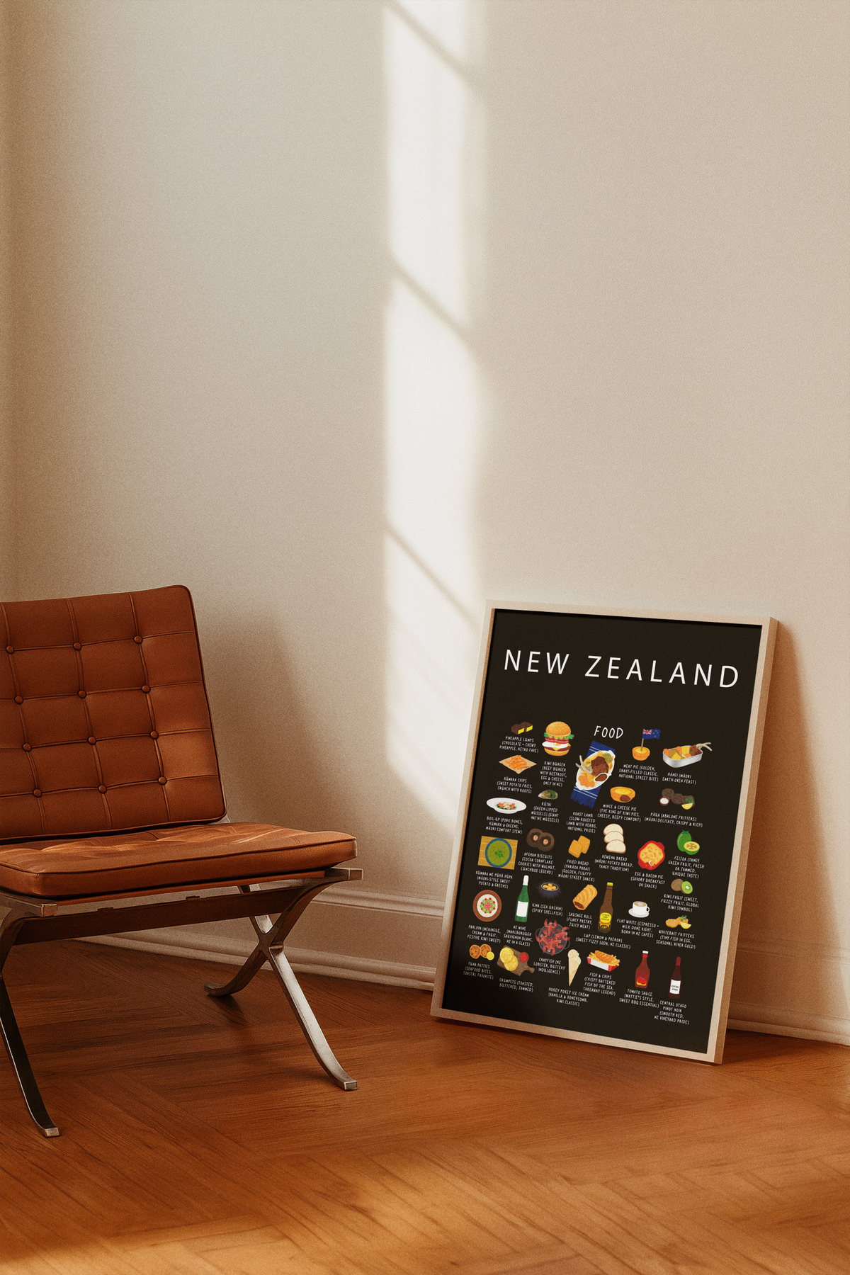 New Zealand Food Poster Black