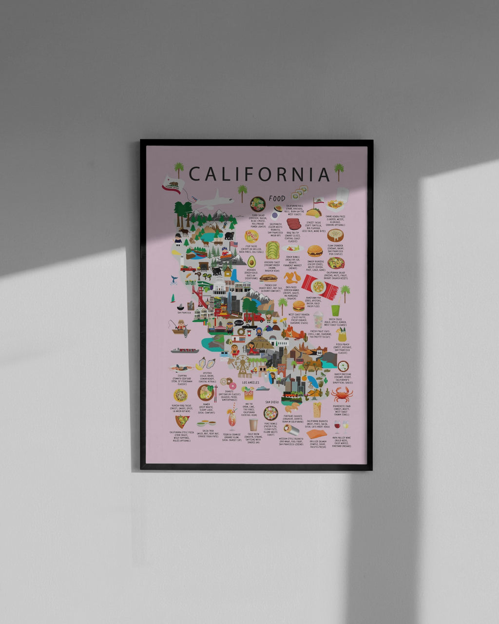 California Kids Map Poster – Landmarks, Food & Culture Educational Art
